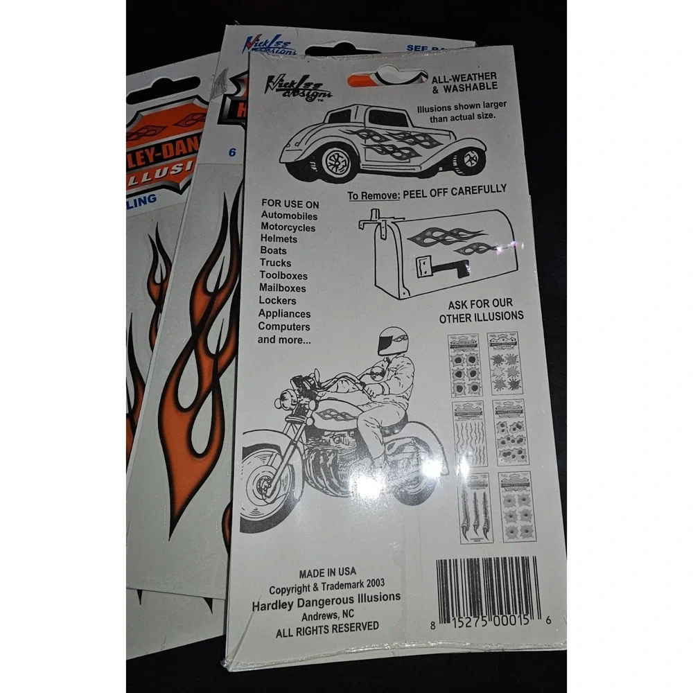 Lot x3‎ Hardley-Dangerous Illusions Flame Fire Stickers Car Decals Mailbox Tank